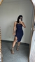 Vestido Canelado Ribana Alça Midi Fenda Bojo Gabi Azul Marinho - loja online