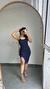 Vestido Canelado Ribana Alça Midi Fenda Bojo Gabi Azul Marinho - comprar online