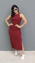 Vestido Canelado Ribana Longuete Longo Regata Fenda Bruna Marsala na internet