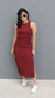 Vestido Canelado Ribana Longuete Longo Regata Fenda Bruna Marsala - comprar online