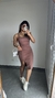 Vestido Canelado Ribana Alça Midi Fenda Bojo Gabi Nude Chocolate - comprar online