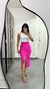 Saia Midi Poliamida Cintura Alta Fenda Sereia Rosa Pink