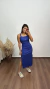 Vestido Longuete Longo Canelado Ribana Alça Fenda Mariana Azul Royal