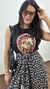 T-shirt Tee Regata Cropped Algodão Estampa Metalizada Coqueiro Dourado Preta