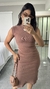 Vestido Canelado Ribana Midi Meia Manga Muscle Vanessa Nude Chocolate - comprar online