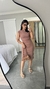 Vestido Canelado Ribana Midi Meia Manga Muscle Vanessa Nude Chocolate