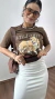 Saia Midi Moletinho Cintura Alta Fenda Pamela Off/Marrom - Menta Pimenta Rosa - Loja de roupas femininas - estilo - Moda básica - atemporal - estilosa