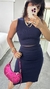 Conjunto Canelado Ribana Saia Midi Blusa Regata Cropped Heloísa Azul Marinho - loja online