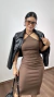 Vestido Canelado Ribana Midi Frente Única Fenda Traseira Talia Marrom na internet