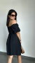 Vestido Curto Elástico Manga Bolsos Viscose Jade Preto