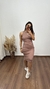 Vestido Canelado Ribana Midi Regata Tradicional Fenda Laís Nude Chocolate