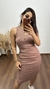 Vestido Canelado Ribana Midi Regata Tradicional Fenda Laís Nude Chocolate - comprar online