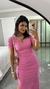 Vestido Canelado Ribana Longo Longuete Gola V Manga Curta Rebeca Rosa Chiclete - Menta Pimenta Rosa - Loja de roupas femininas - estilo - Moda básica - atemporal - estilosa