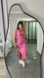 Vestido Canelado Ribana Longo Longuete Gola V Manga Curta Rebeca Rosa Chiclete - comprar online