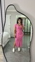 Vestido Canelado Ribana Longo Longuete Gola V Manga Curta Rebeca Rosa Chiclete
