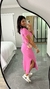 Vestido Canelado Ribana Longo Longuete Gola V Manga Curta Rebeca Rosa Chiclete - loja online