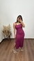 Vestido Longuete Longo Canelado Ribana Alça Fenda Mariana Fúcsia