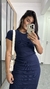 Vestido Canelado Ribana Midi Tradicional Manga Curta Erika Azul Marinho na internet
