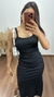 Vestido Longuete Longo Canelado Ribana Alça Fenda Mariana Preto - comprar online