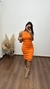 Vestido Canelado Ribana Midi Regata Tradicional Fenda Laís Laranja