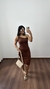 Vestido Canelado Ribana Midi Nula Manga Laura Marrom - comprar online