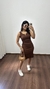 Vestido Canelado Ribana Midi Gola V Regata Melina Marrom - comprar online