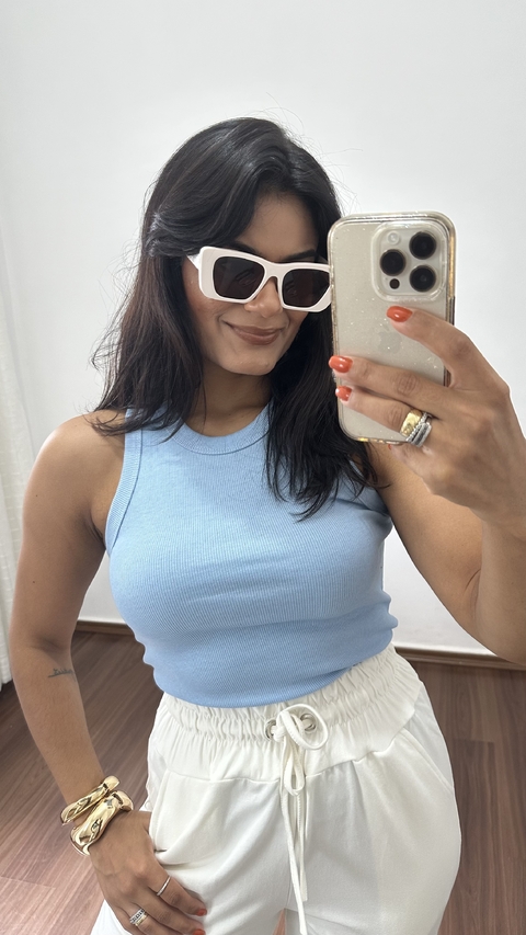 Blusa Canelada Ribana Regata Sofia Azul Bebê - comprar online