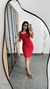 Vestido Canelado Ribana Midi Tubinho Decote Quadrado Carol Vermelho