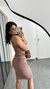 Vestido Canelado Ribana Midi Tubinho Decote Quadrado Carol Nude Chocolate - comprar online