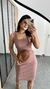 Vestido Canelado Ribana Midi Tubinho Decote Quadrado Carol Nude Chocolate