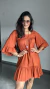 Vestido Viscose Bata Mullet Boho Chic Curto Decote Quadrado Babado Esmeralda Marrom - loja online