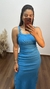 Vestido Longuete Longo Canelado Ribana Alça Fenda Mariana Azul Céu - comprar online