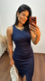 Vestido Canelado Ribana Midi Fenda Cruzada Regata Sabrina Azul Marinho - comprar online