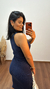 Vestido Canelado Ribana Midi Fenda Cruzada Regata Sabrina Azul Marinho na internet