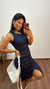 Vestido Canelado Ribana Midi Fenda Cruzada Regata Sabrina Azul Marinho - loja online