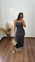 Vestido Longuete Longo Canelado Ribana Alça Fenda Mariana Cinza Chumbo