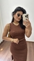 Conjunto Canelado Ribana Saia Midi Blusa Regata Cropped Heloísa Marrom - loja online
