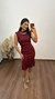 Vestido Canelado Ribana Midi Meia Manga Muscle Vanessa Marsala na internet