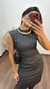 Vestido Canelado Ribana Midi Meia Manga Muscle Vanessa Cinza Chumbo - loja online