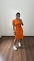 Vestido Canelado Ribana Midi Meia Manga Muscle Vanessa Laranja - comprar online