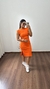 Vestido Canelado Ribana Midi Meia Manga Muscle Vanessa Laranja
