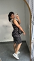 Vestido Canelado Ribana Midi Regata Fernanda Gola Branca Listrado Preto - loja online