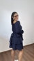 Imagem do Vestido Curto Crepe Duna Boho Chic Camadas Elástico Mangas Tamires Azul Marinho