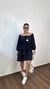 Vestido Curto Crepe Duna Boho Chic Camadas Elástico Mangas Tamires Azul Marinho na internet