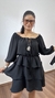 Vestido Curto Crepe Duna Boho Chic Camadas Elástico Mangas Tamires Preto - comprar online