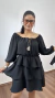Vestido Curto Crepe Duna Boho Chic Camadas Elástico Mangas Tamires Preto - comprar online