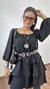 Vestido Curto Crepe Duna Boho Chic Camadas Elástico Mangas Tamires Preto - comprar online