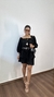 Vestido Curto Crepe Duna Boho Chic Camadas Elástico Mangas Tamires Preto