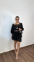 Vestido Curto Crepe Duna Boho Chic Camadas Elástico Mangas Tamires Preto