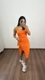 Vestido Canelado Ribana Alça Midi Fenda Bojo Gabi Laranja